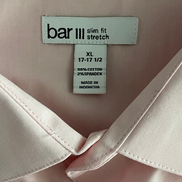 Bar III Men's XL 17-17.5 34-35 Dress Shirt Slim Fit Stretch Pink Chambray NEW - Picture 9 of 12